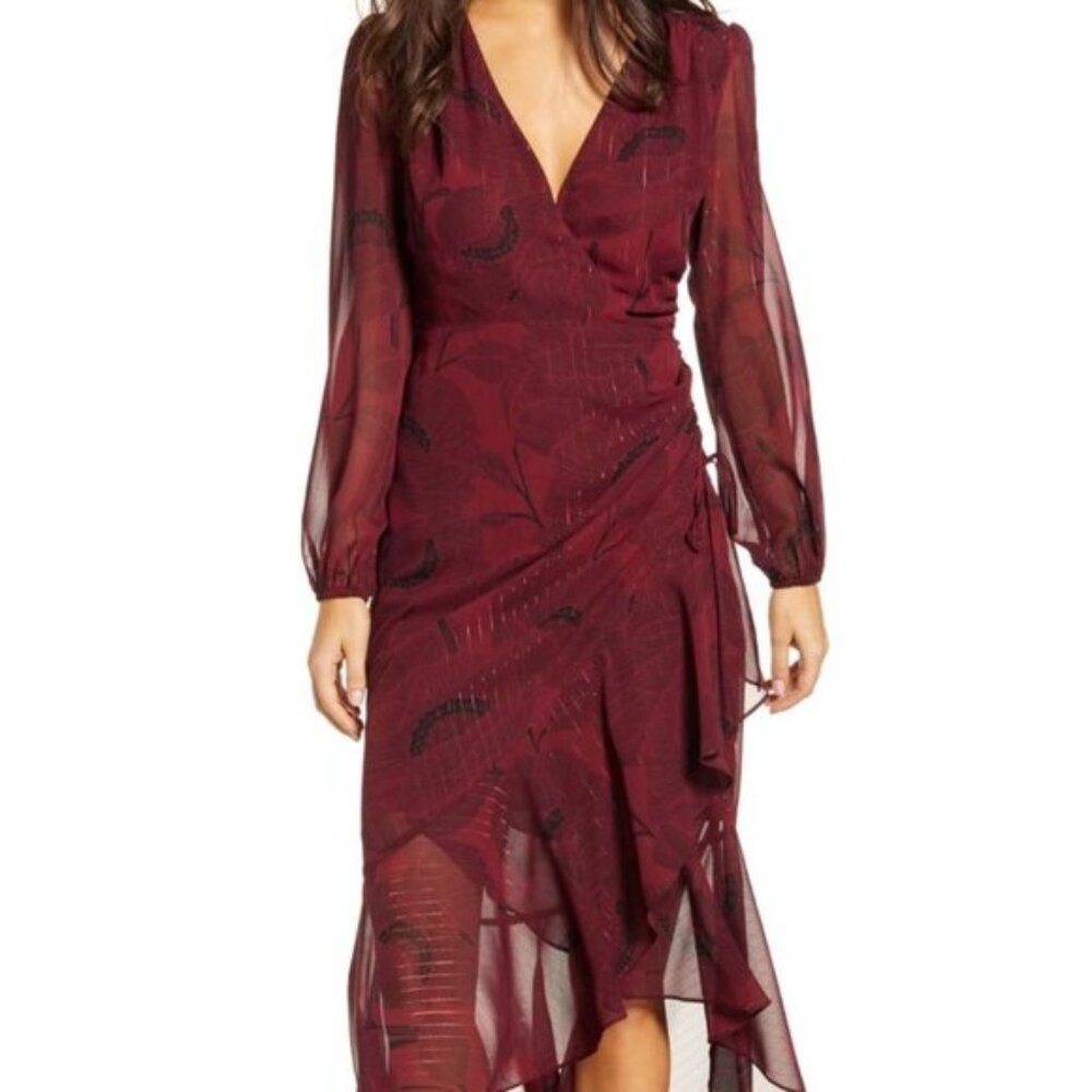 ASTR The Label Burgundy Dress Size XL Faux Wrap Style Cocktail Feminine Flirty